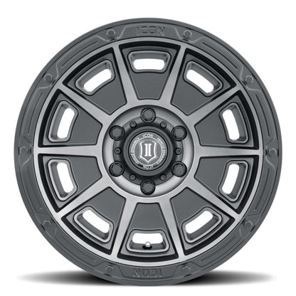 ICON Victory 17x8.5 6x5.5 0mm Offset 4.75in BS Smoked Satin Black Tint Wheel Wheels offroad accessory | Iron Ridge Offroad