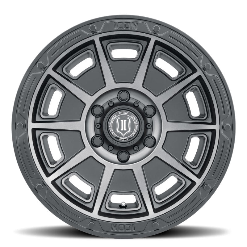ICON Victory 17x8.5 6x5.5 0mm Offset 4.75in BS Smoked Satin Black Tint Wheel Wheels offroad accessory | Iron Ridge Offroad