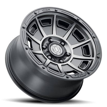 ICON Victory 17x8.5 6x5.5 0mm Offset 4.75in BS Smoked Satin Black Tint Wheel Wheels offroad accessory | Iron Ridge Offroad