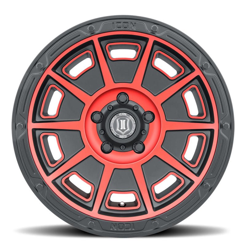 ICON Victory17x8.5 6x5.5 0mm Offset 4.75in BS Satin Black w/Red Tint Wheel Wheels offroad accessory | Iron Ridge Offroad
