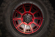 ICON Victory17x8.5 6x5.5 0mm Offset 4.75in BS Satin Black w/Red Tint Wheel Wheels offroad accessory | Iron Ridge Offroad