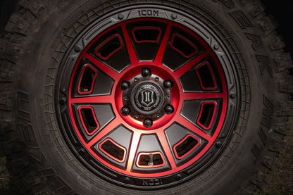 ICON Victory17x8.5 6x5.5 0mm Offset 4.75in BS Satin Black w/Red Tint Wheel Wheels offroad accessory | Iron Ridge Offroad