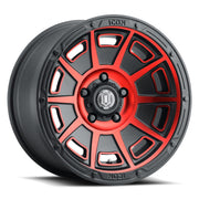 ICON Victory17x8.5 6x5.5 0mm Offset 4.75in BS Satin Black w/Red Tint Wheel Wheels offroad accessory | Iron Ridge Offroad