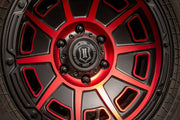 ICON Victory17x8.5 6x5.5 0mm Offset 4.75in BS Satin Black w/Red Tint Wheel Wheels offroad accessory | Iron Ridge Offroad