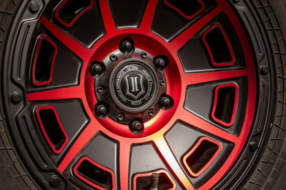 ICON Victory17x8.5 6x5.5 0mm Offset 4.75in BS Satin Black w/Red Tint Wheel Wheels offroad accessory | Iron Ridge Offroad