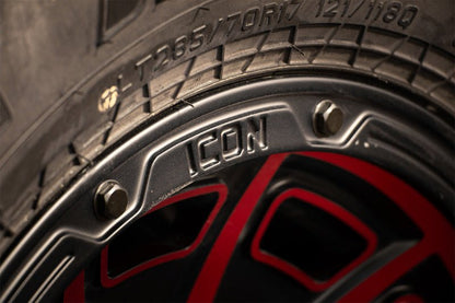 ICON Victory17x8.5 6x5.5 0mm Offset 4.75in BS Satin Black w/Red Tint Wheel Wheels offroad accessory | Iron Ridge Offroad