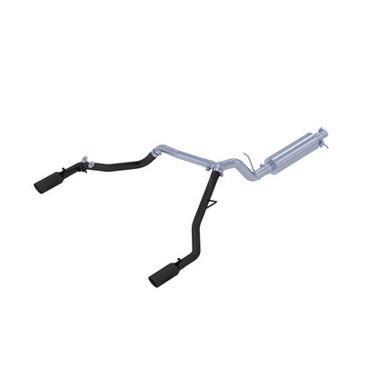 MBRP 2019 - 2023 Ford Ranger 2.3L 3in Dual Split Rear Outlet 4in OD Tips Black Coated Cat Back Exhaust Exhaust offroad accessory | Iron Ridge Offroad