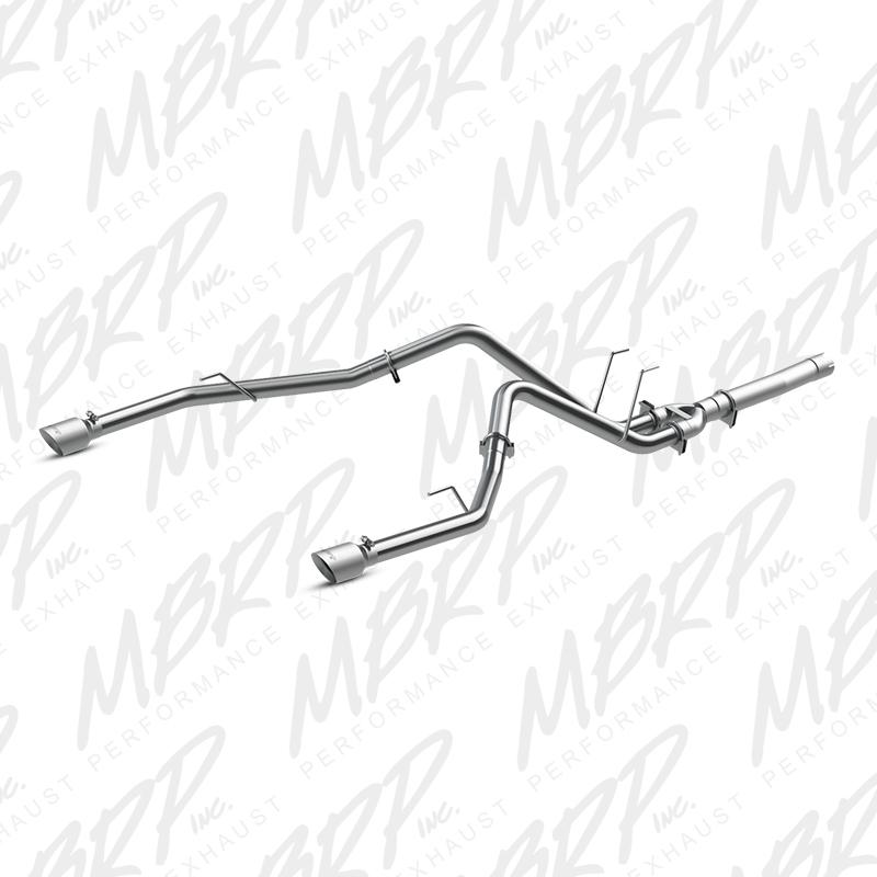 MBRP Exhaust System (Dual Split Rear Exit, Aluminized): Ram 3.0L EcoDiesel 1500 2014 - 2018 Exhaust, Mufflers & Tips offroad accessory | Iron Ridge Offroad