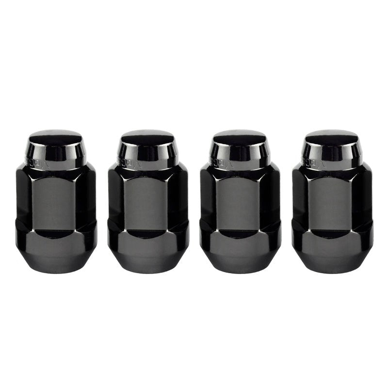 McGard Hex Lug Nut (Cone Seat Bulge Style) M12X1.5 / 3/4 Hex / 1.45in. Length (4 - Pack) - Black Wheel and Tire Accessories offroad accessory | Iron Ridge Offroad