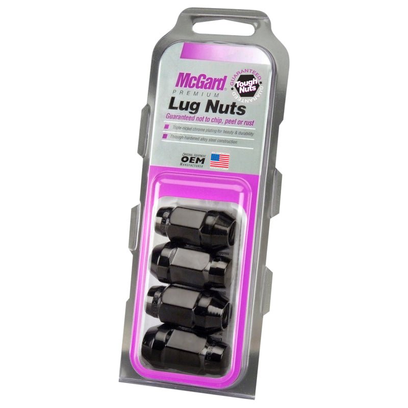 McGard Hex Lug Nut (Cone Seat Bulge Style) M12X1.5 / 3/4 Hex / 1.45in. Length (4 - Pack) - Black Wheel and Tire Accessories offroad accessory | Iron Ridge Offroad