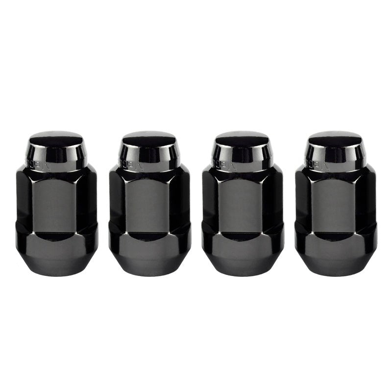 McGard Hex Lug Nut (Cone Seat Bulge Style) M12X1.5 / 3/4 Hex / 1.45in. Length (4 - Pack) - Black Wheel and Tire Accessories offroad accessory | Iron Ridge Offroad
