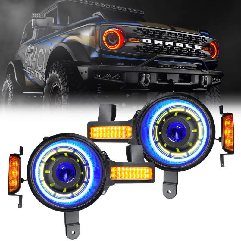 Oracle 2021+ Ford Bronco Oculus Bi - LED Projector Headlights - ColorSHIFT LED Lights offroad accessory | Iron Ridge Offroad