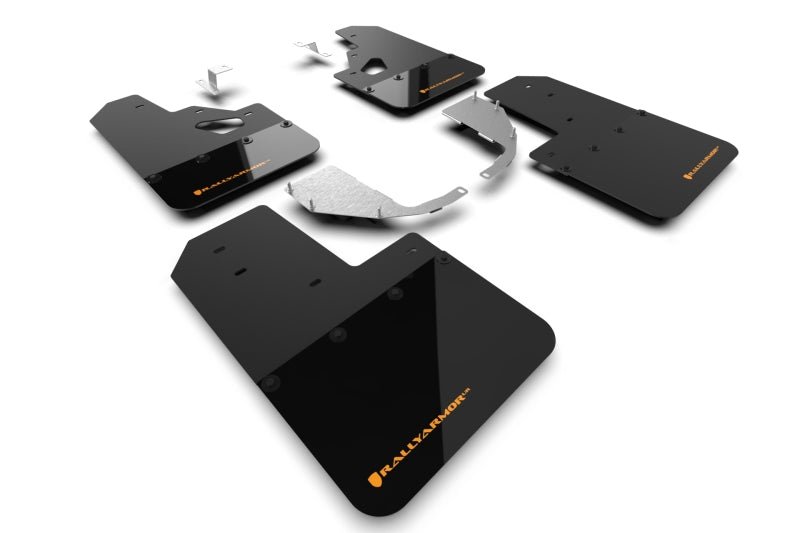 Rally Armor Mud Flaps | Orange Logo - 2021+ Ford Bronco w/ Rock Rails & Steel Bumper Body Armor & Protection offroad accessory | Iron Ridge Offroad