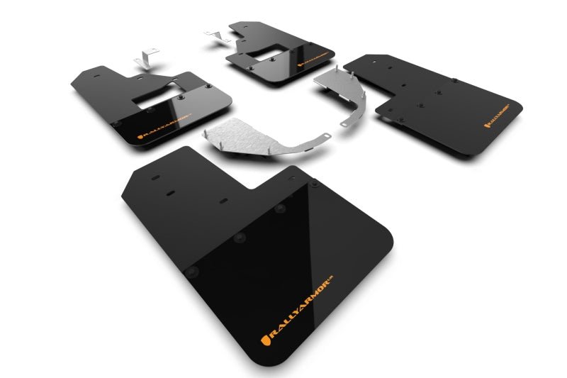 Rally Armor Mud Flaps|Orange Logo - 2021+ Ford Bronco w/ Running Boards & Steel Bumper Body Armor & Protection offroad accessory | Iron Ridge Offroad