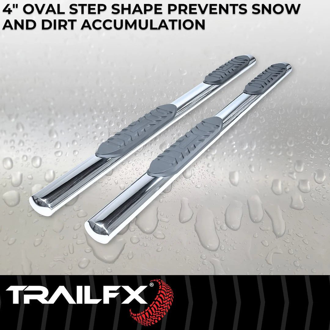 TrailFX 4 in Oval Straight Stainless Steel Running Boards - 2021+ Ford Bronco 4 DR offroad accessory | Iron Ridge Offroad
