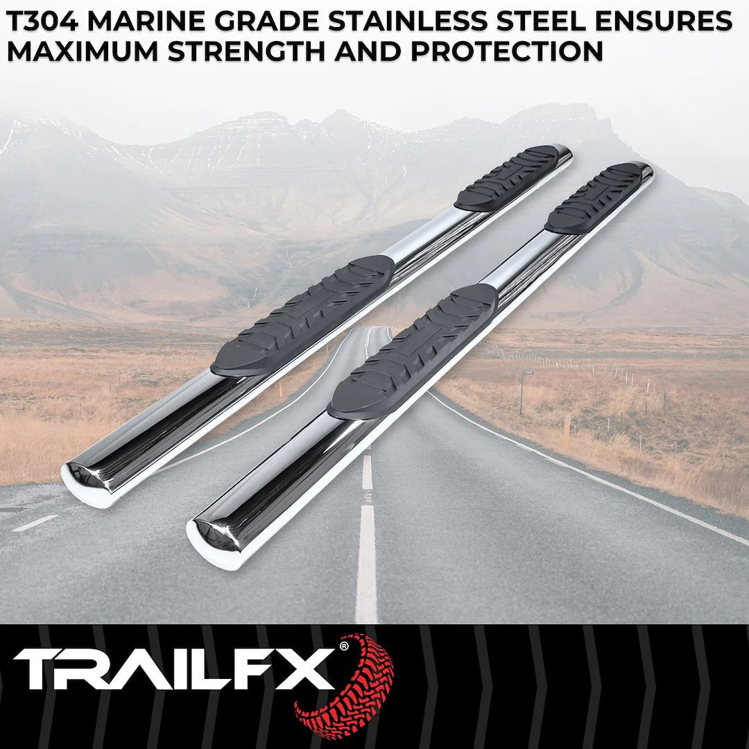 TrailFX 4 in Oval Straight Stainless Steel Running Boards - 2021+ Ford Bronco 4 DR offroad accessory | Iron Ridge Offroad