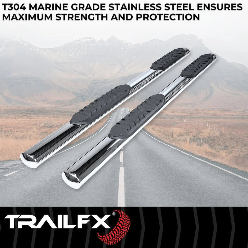 TrailFX 4 in Oval Straight Stainless Steel Running Boards - 2021+ Ford Bronco 4 DR offroad accessory | Iron Ridge Offroad