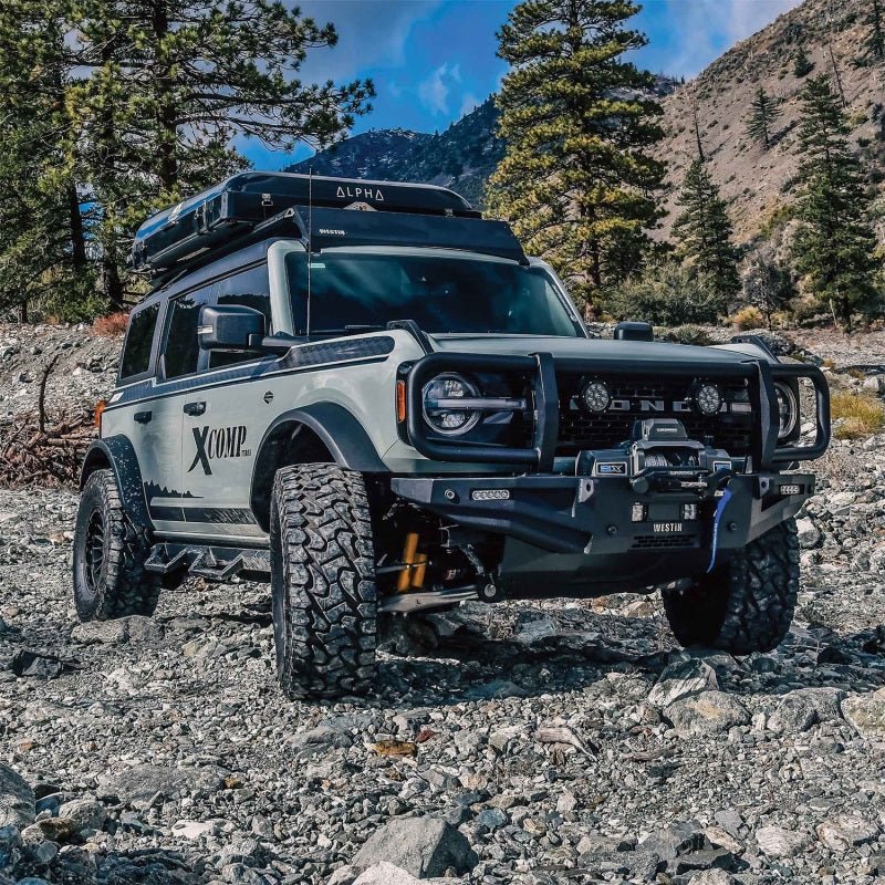 Westin XTS Front Bumper Brush Guard Textured Black - 2021+ Ford Bronco Bumpers offroad accessory | Iron Ridge Offroad